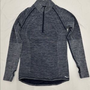 Saucony Activewear Zip Neck Slate Blue Long Sleeve Top with Thumb Holes
